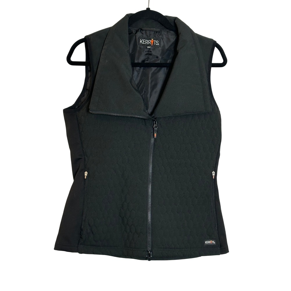 Kerrits Quilted Zip Up Gilet Vest Size M Black Equestrian Riding Shawl Neck
